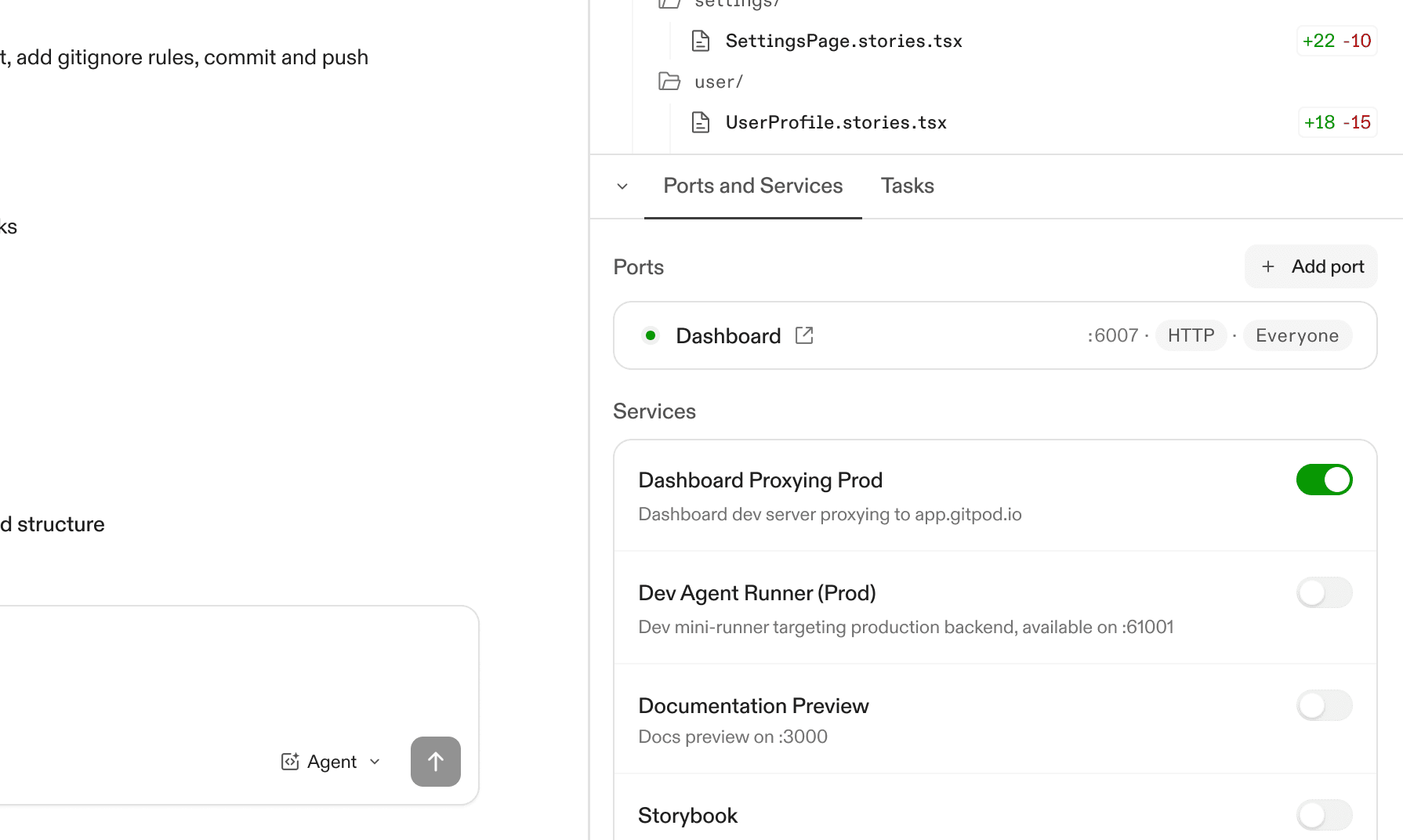 The new bottom drawer for ports, services, and tasks