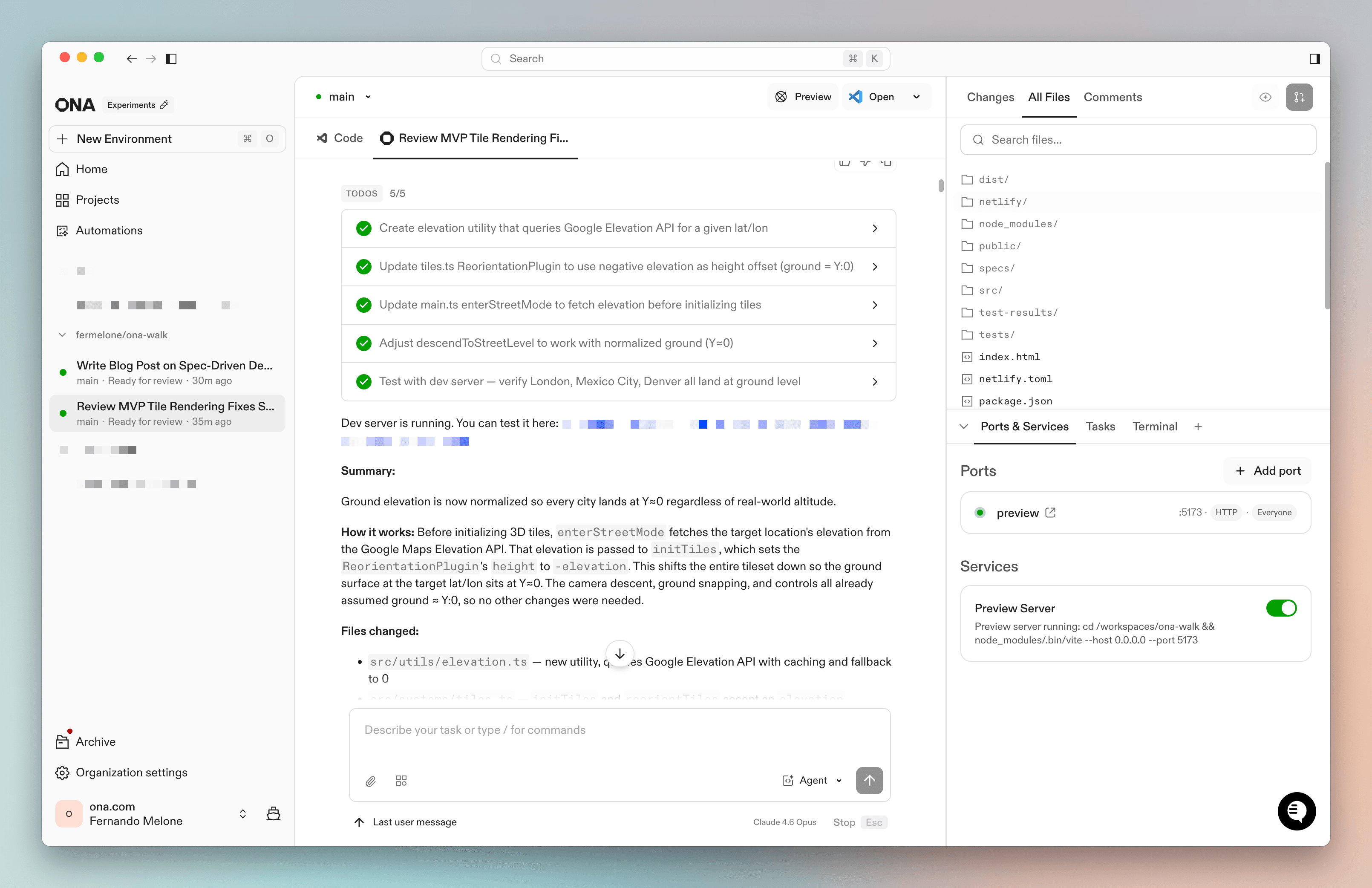 Screenshot of Ona chat during initial implementation