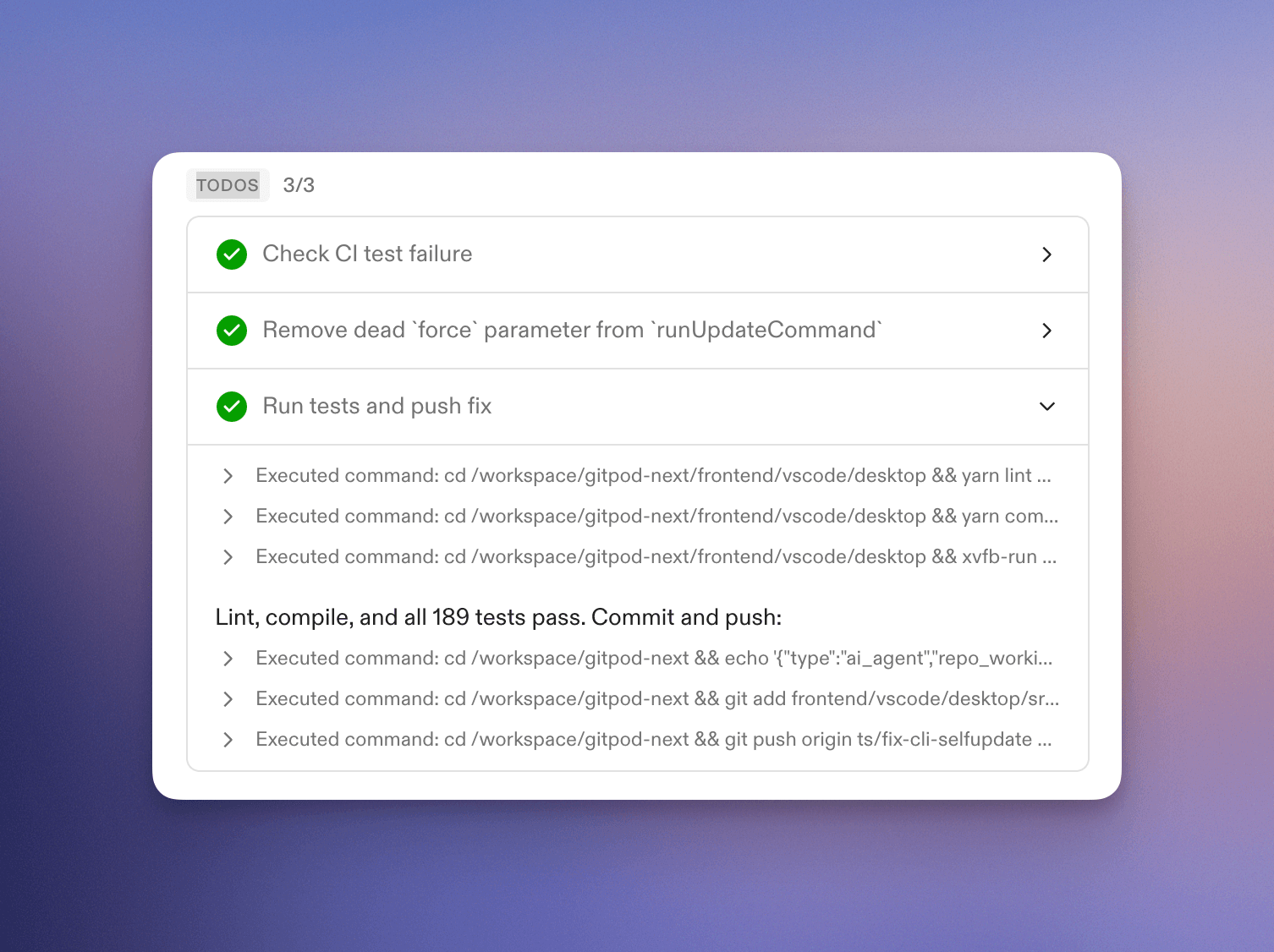 Ona Todo tool UI showing completed tasks