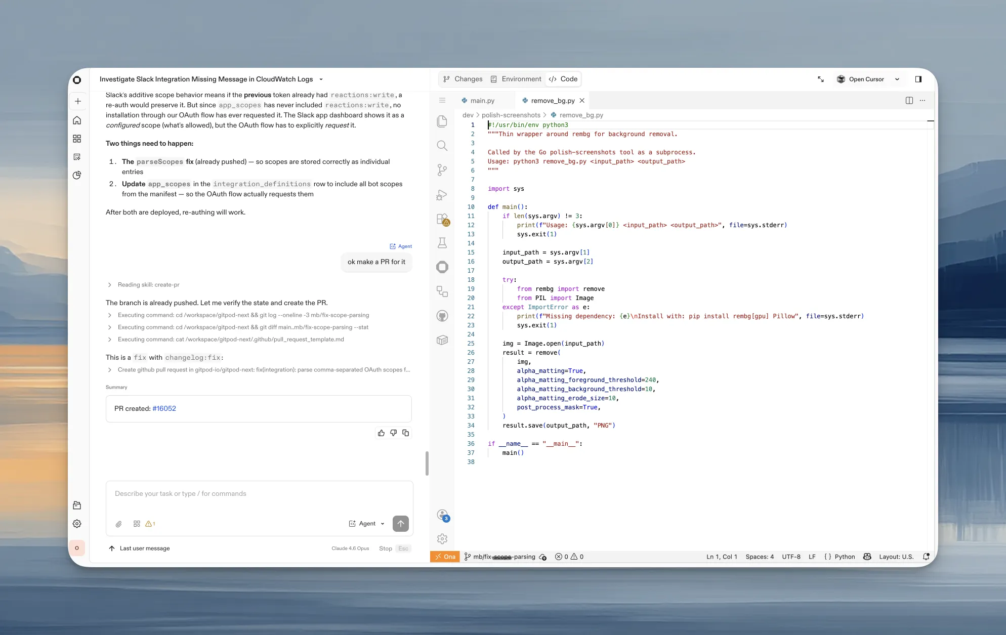 Ona environment running in the browser