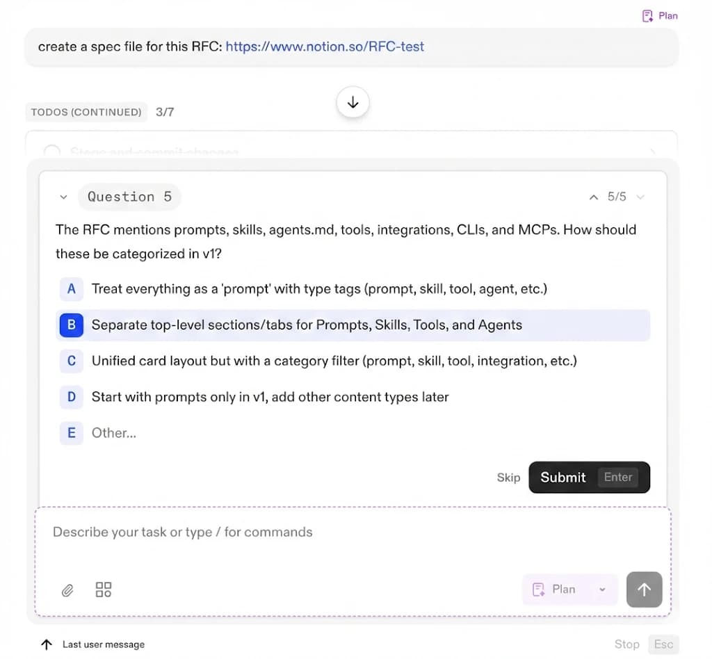Spec mode conversation in Ona