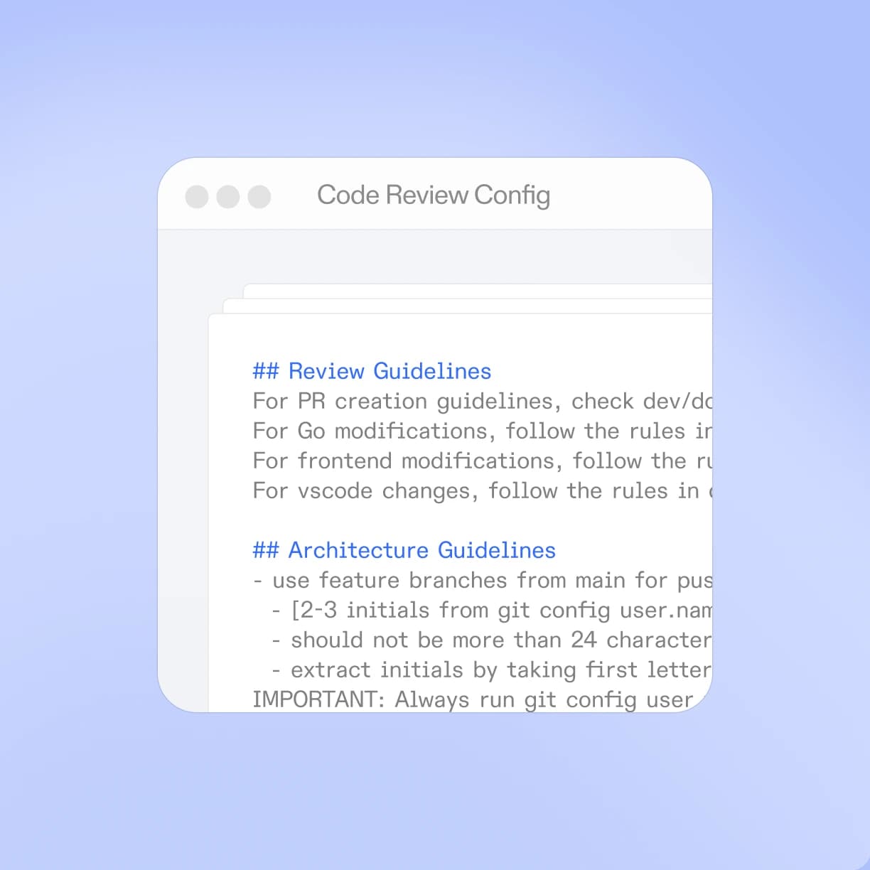 Code review config with coding standards and architecture guidelines