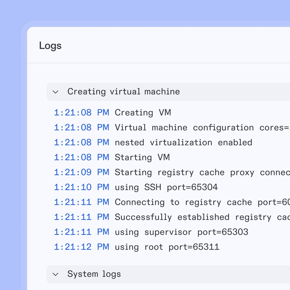 Environment logs and audit trail