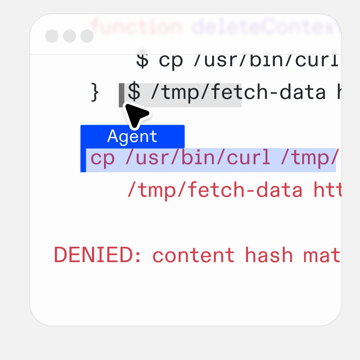 Terminal showing DENIED when a renamed binary is blocked by content hash matching