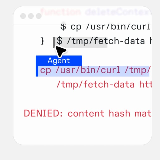 Terminal showing DENIED when a renamed binary is blocked by content hash matching