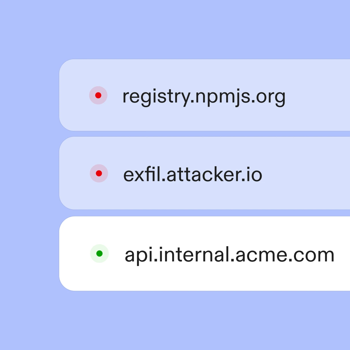 Network control panel showing allowed and blocked hosts for agent connections