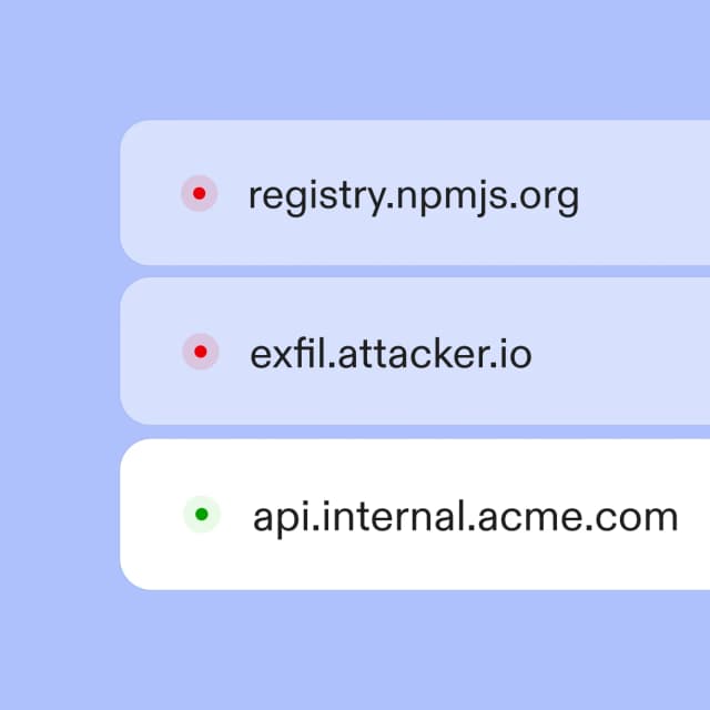 Network control panel showing allowed and blocked hosts for agent connections