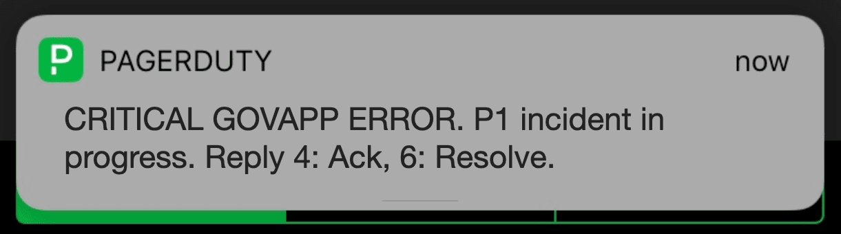 The PagerDuty alert for a P1 incident.